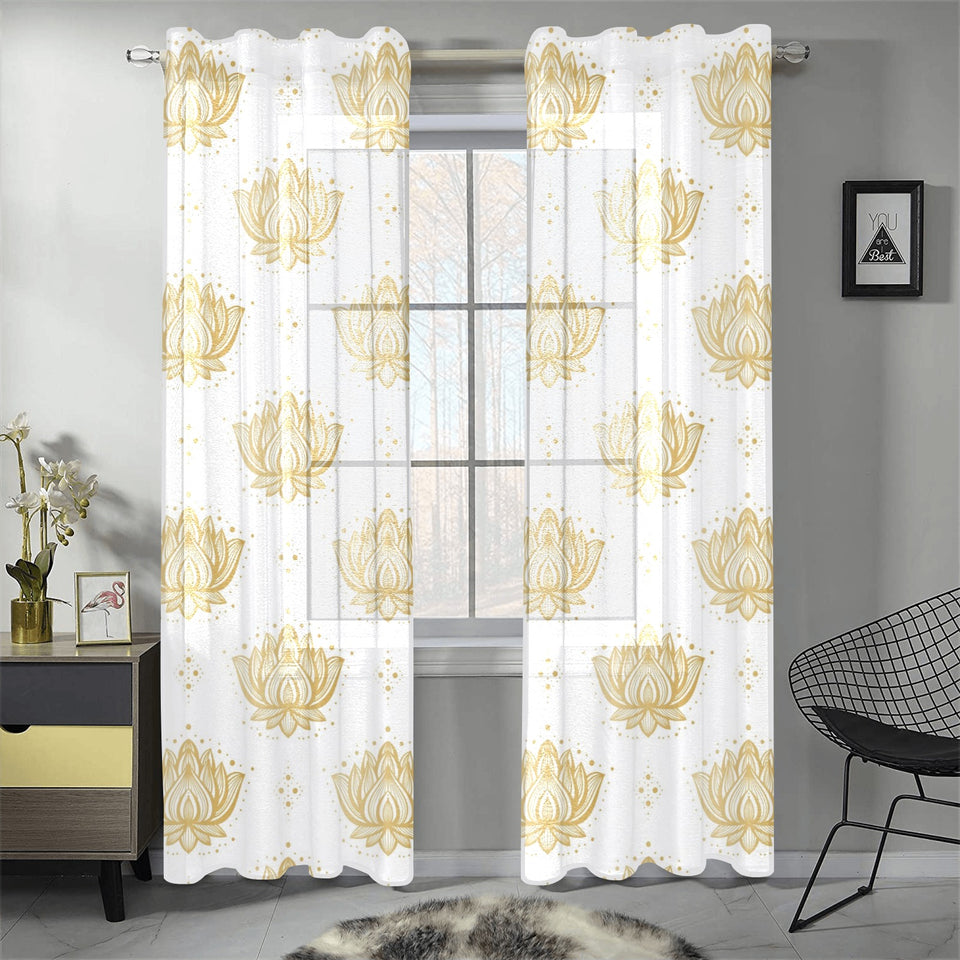 Gold Ornamental lotue waterlily symbol pattern Gauze Curtain