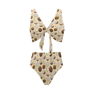 Coconut Pattern Print Design 05 Chest Bowknot High Waisted Bikini Swimsuit