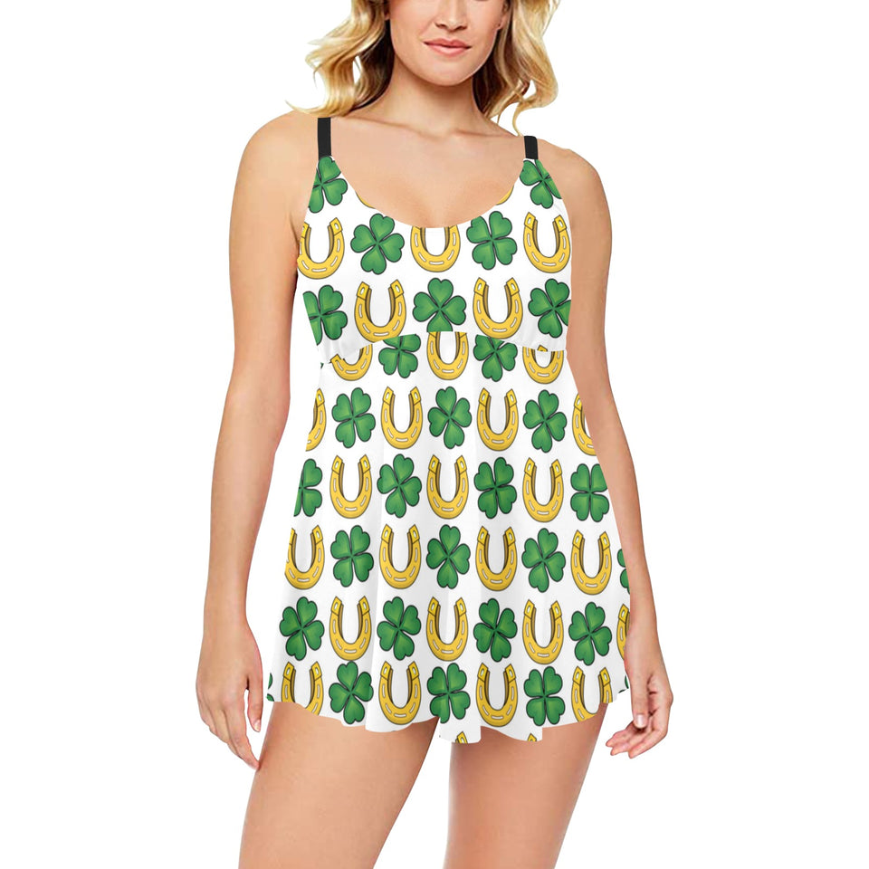 Horseshoes Pattern Print Design 04 Chest Sexy Pleated Two Piece Swim Dress