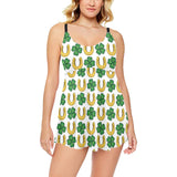 Horseshoes Pattern Print Design 04 Chest Sexy Pleated Two Piece Swim Dress