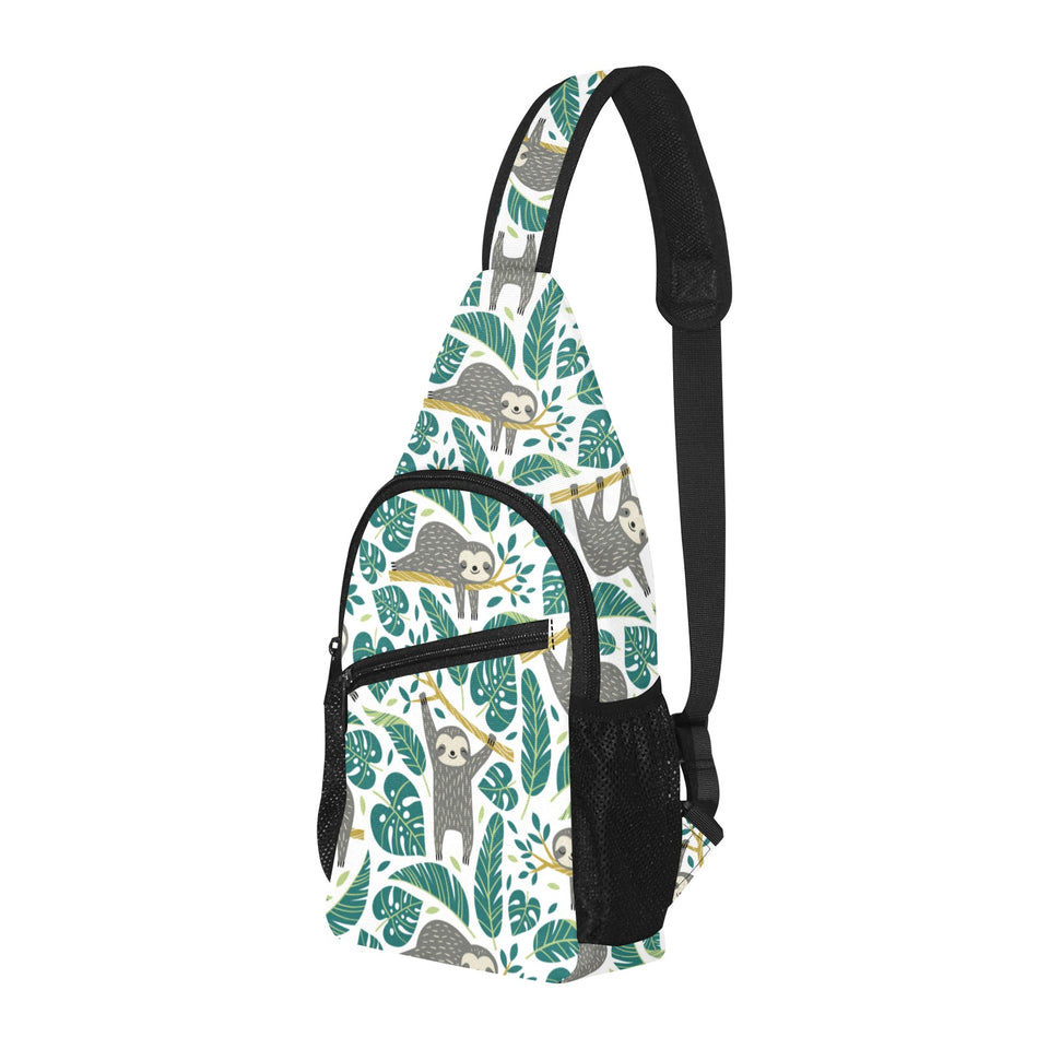 Cute sloths tropical palm leaves white background All Over Print Chest Bag
