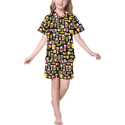 Beer type pattern Kids' Boys' Girls' V-Neck Short Pajama Set
