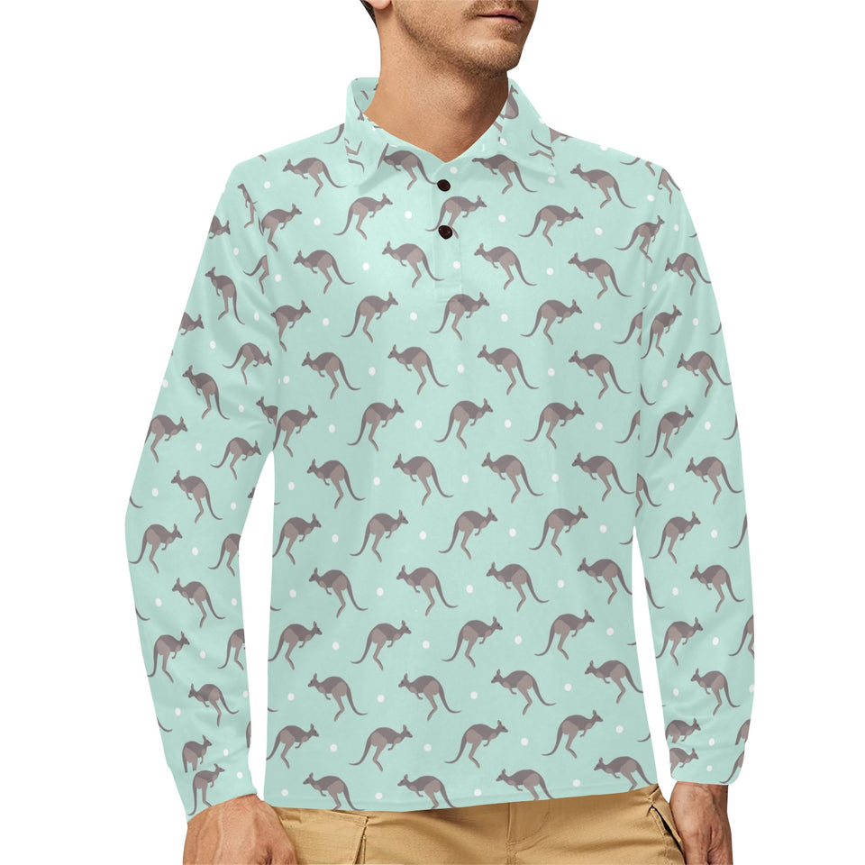 Kangaroo pattern background Men's Long Sleeve Polo Shirt