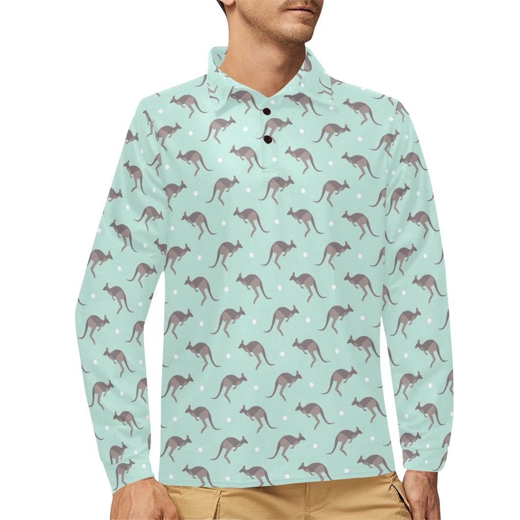 Kangaroo pattern background Men's Long Sleeve Polo Shirt
