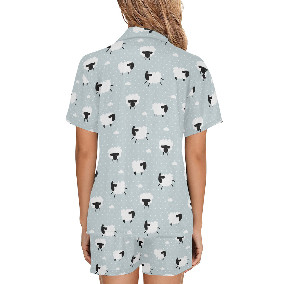 Sheep polka dot cloud pattern Women's V-Neck Short Pajama Set