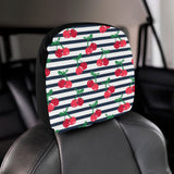 Hand drawn cherry pattern striped background Car Headrest Cover