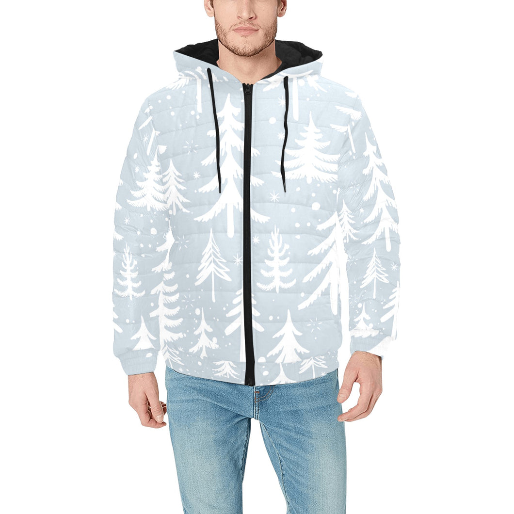 Christmas tree winter forest pattern Men's Padded Hooded Jacket