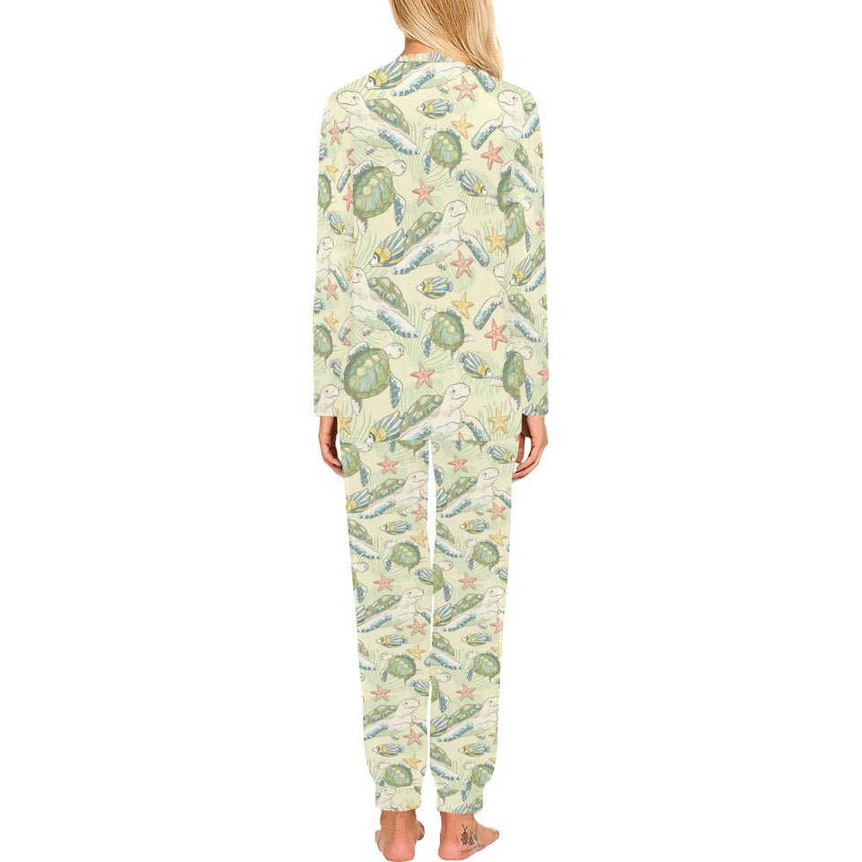 Hand drawn sea turtle fish pattern Women's All Over Print Pajama Set