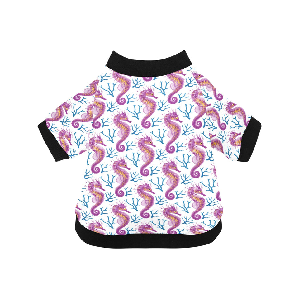 Purple seahorse blue coral pattern All Over Print Pet Dog Round Neck Fuzzy Shirt