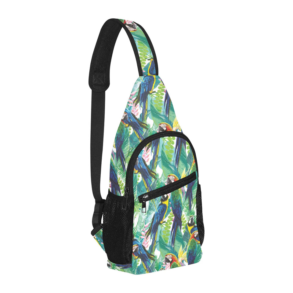 Colorful parrot exotic flower leaves All Over Print Chest Bag