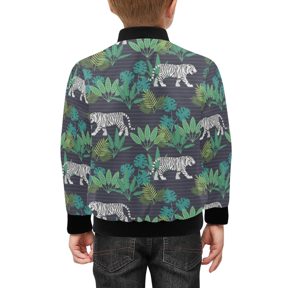 white bengal tigers tropical plant Kids' Boys' Girls' Bomber Jacket