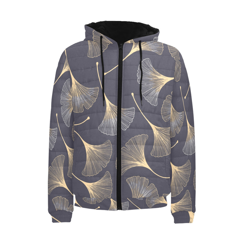 Gold ginkgo leaves Men's Padded Hooded Jacket