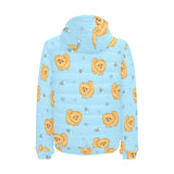 Brown cute pomeranian blue blackground Men's Padded Hooded Jacket