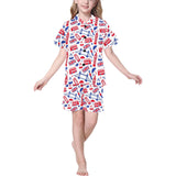 British Pattern Print Design 01 Kids' Boys' Girls' V-Neck Short Pajama Set