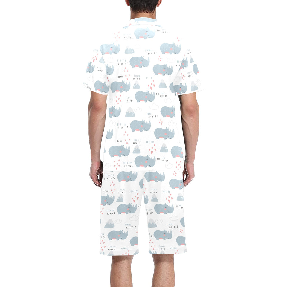 cute rhino heart pattern Men's V-Neck Short Pajama Set
