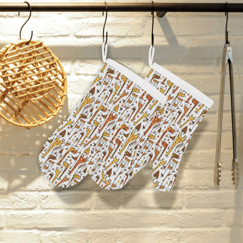 Giraffe Pattern Print Design 04 Heat Resistant Oven Mitts