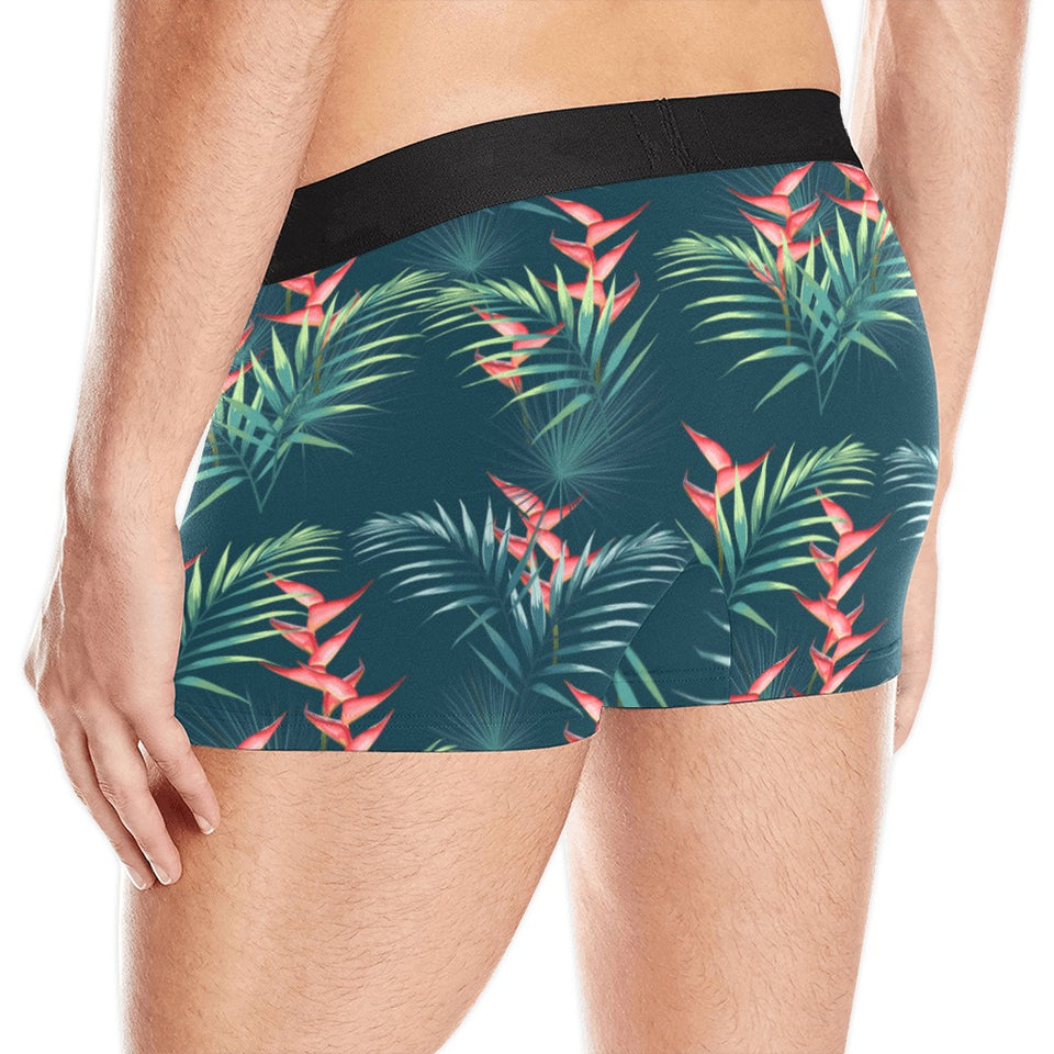 heliconia flowers, palm and monstera leaves on bla Men's All Over Print Boxer Briefs Men's Underwear