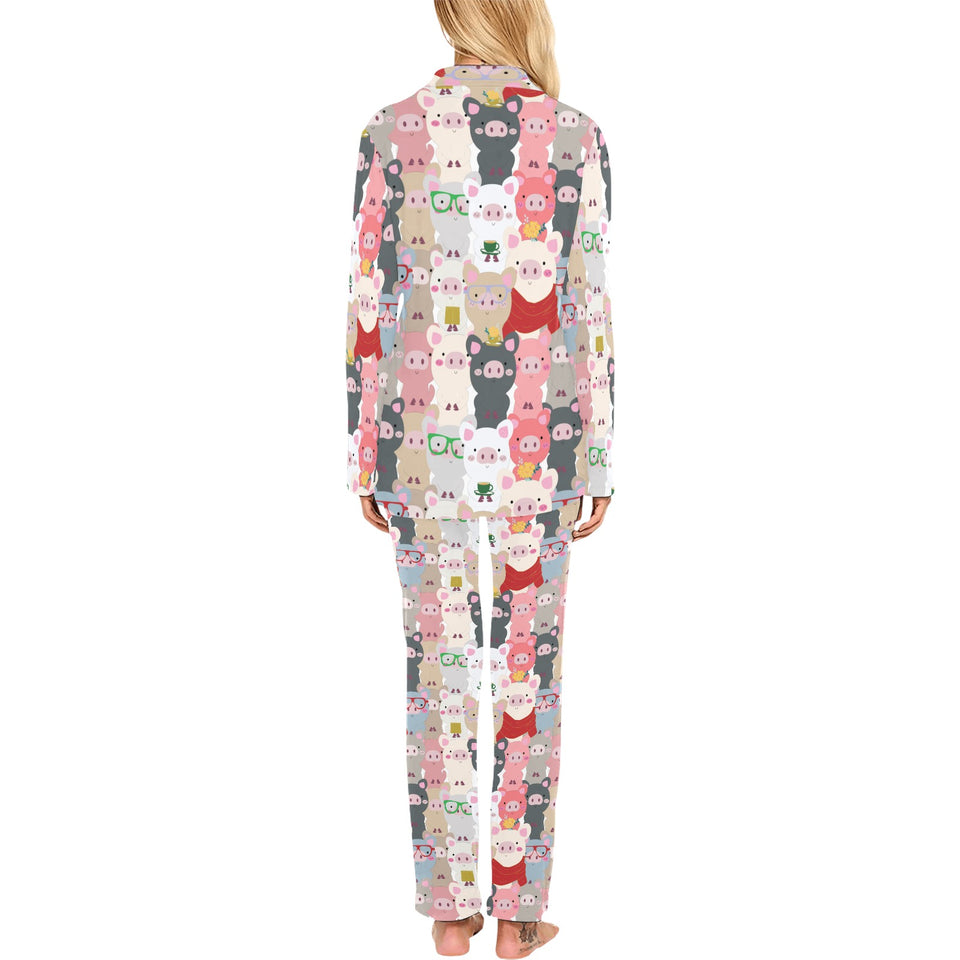 Pig Pattern Print Design 02 Women's Long Pajama Set