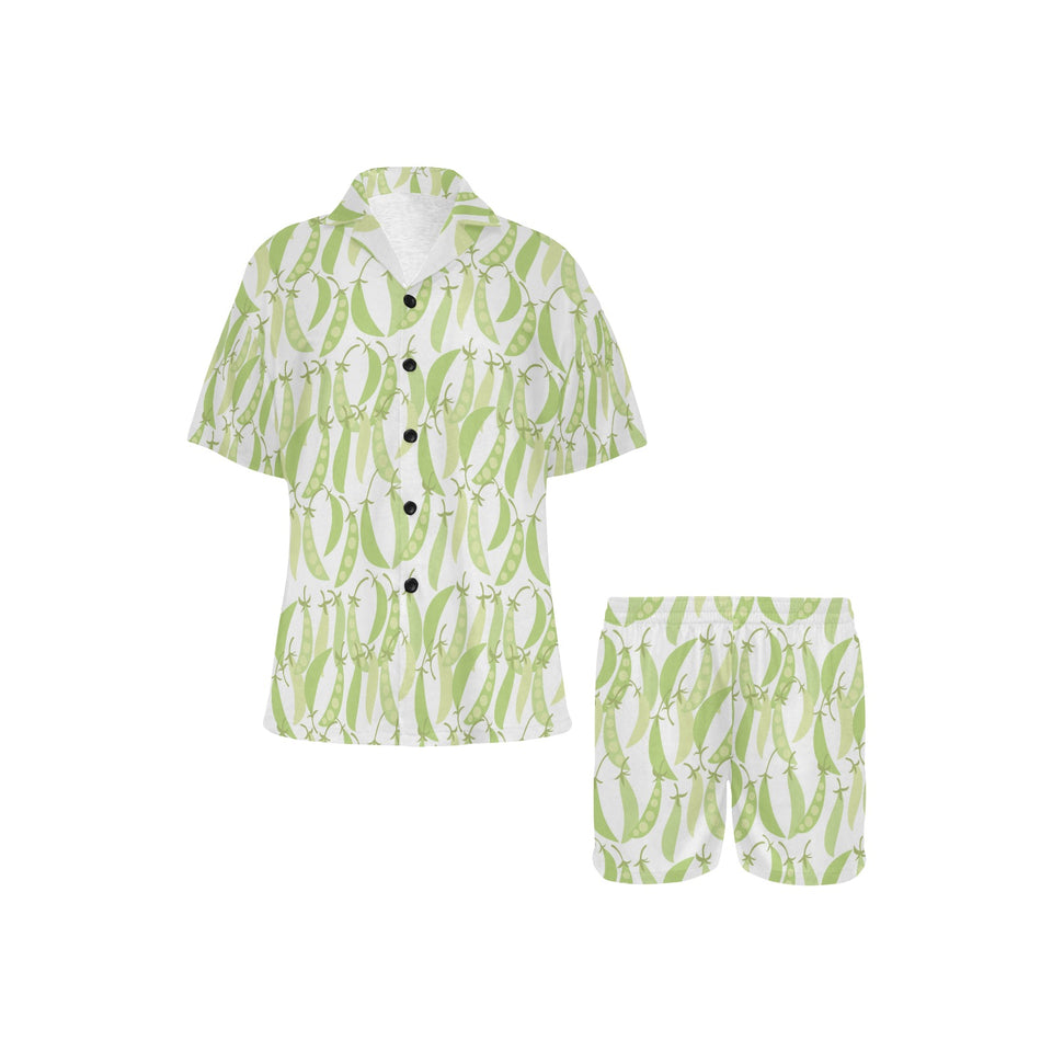 Green Peas Pattern Print Design 03 Women's V-Neck Short Pajama Set