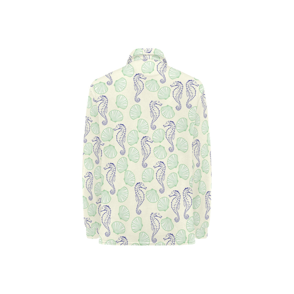 Seahorse shell pattern Women's Long Sleeve Polo Shirt