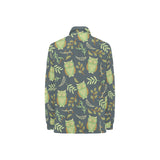 Cute owls leaves pattern Women's Long Sleeve Polo Shirt