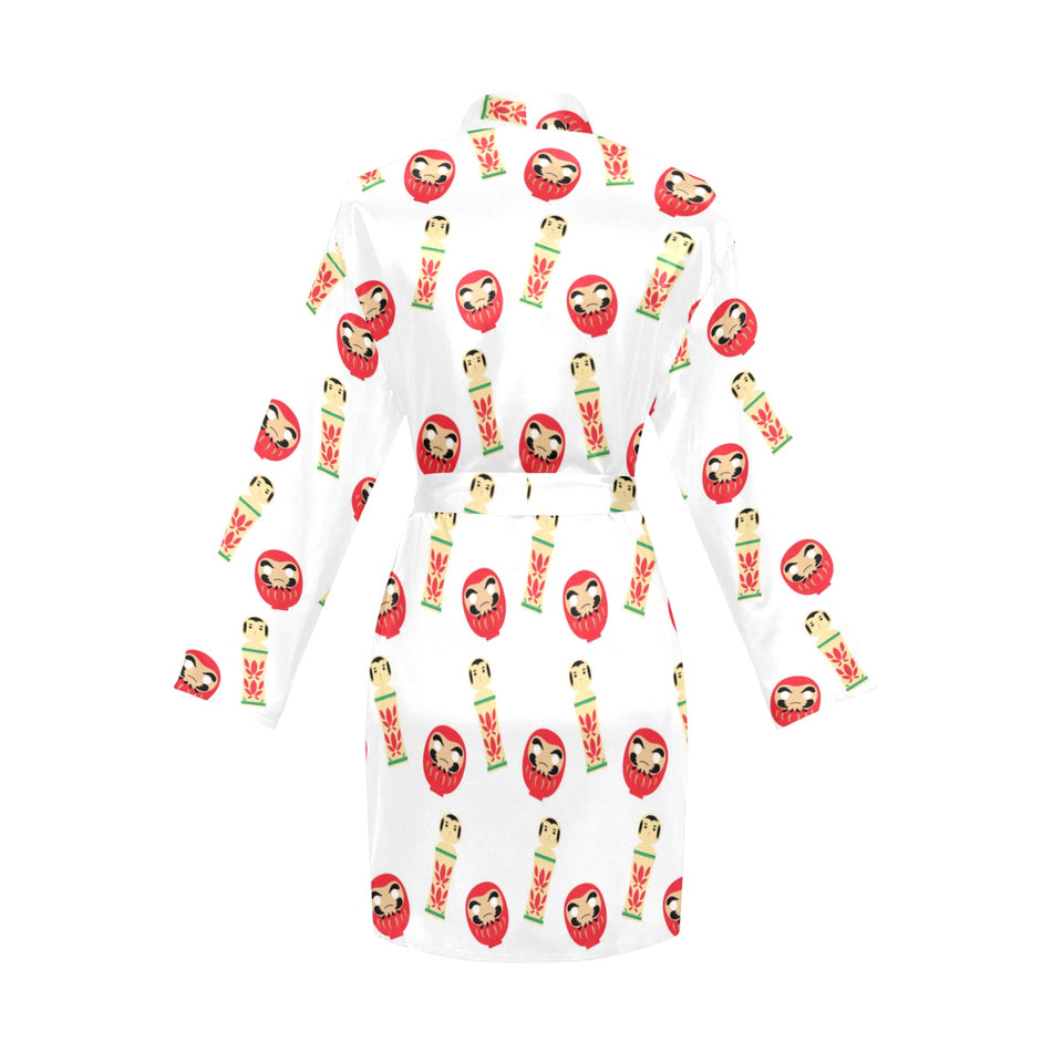 Daruma japanese wooden doll Women's Long Sleeve Belted Night Robe