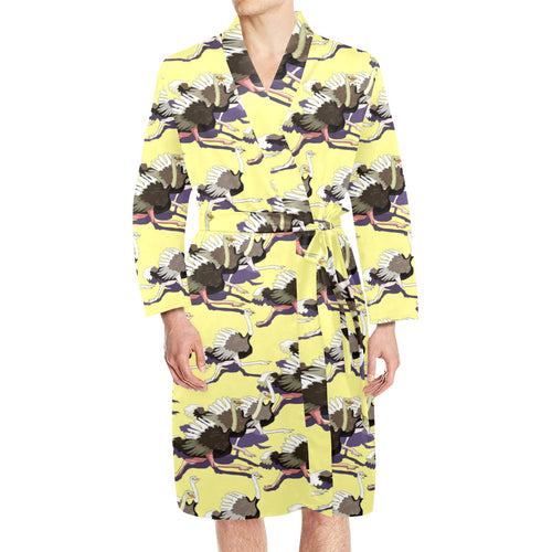 Ostrich Pattern Print Design 04 Men's Long Sleeve Belted Night Robe