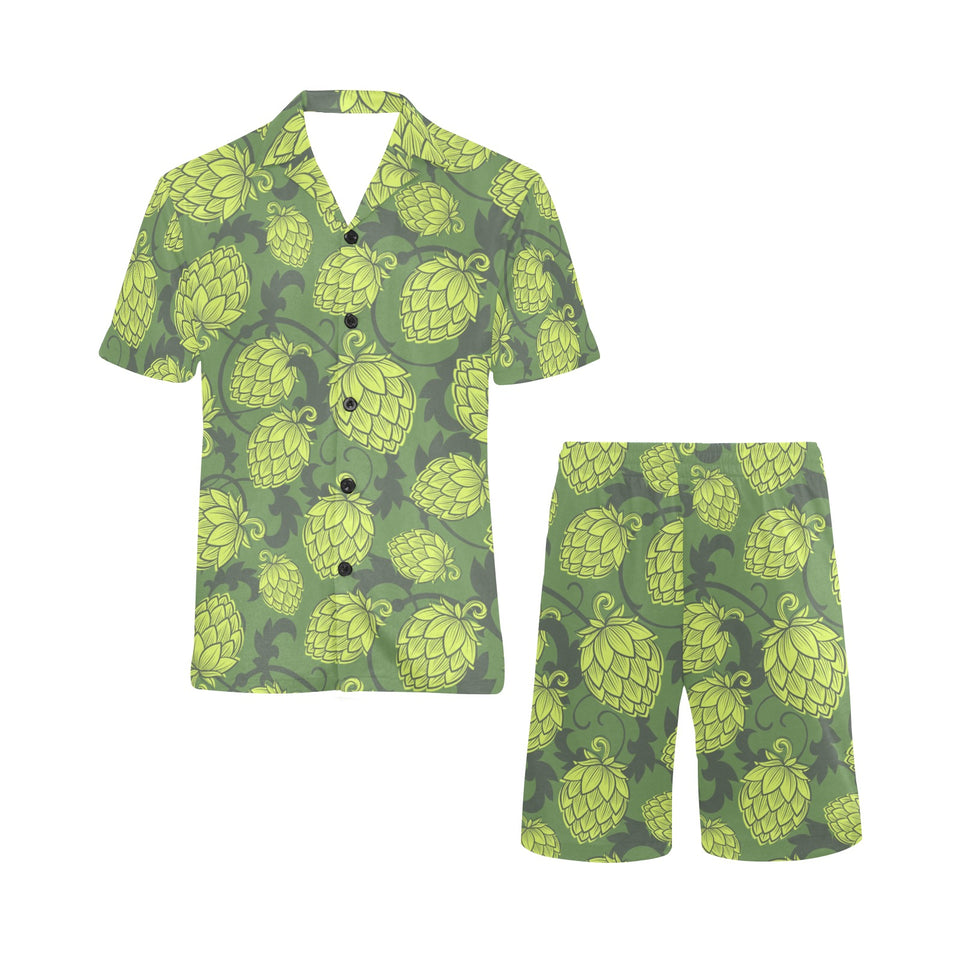 Hop pattern Hop cone background Men's V-Neck Short Pajama Set