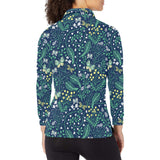 butterfly leaves pattern Women's Long Sleeve Polo Shirt