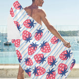 Strawberry pattern blue lines background Beach Towel