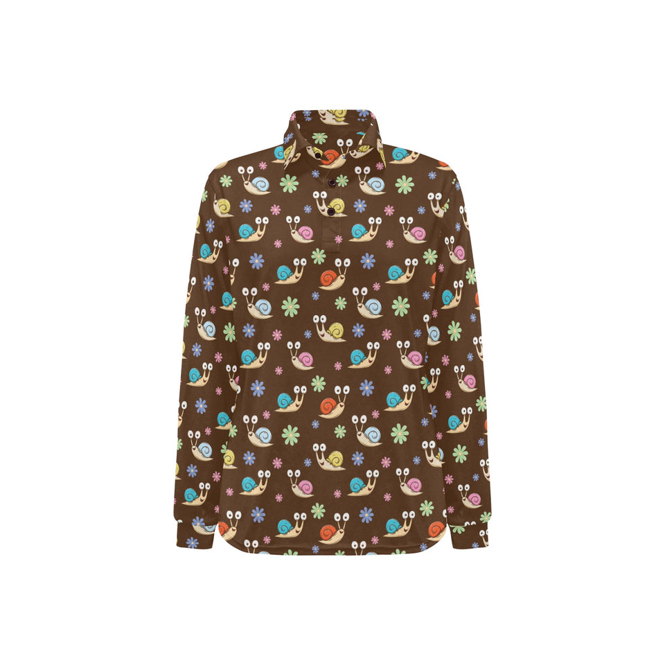Snail Pattern Print Design 03 Women's Long Sleeve Polo Shirt