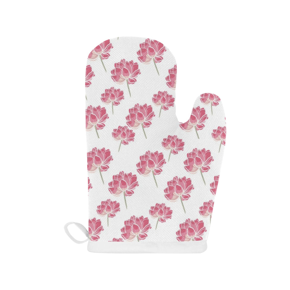 Pink lotus waterlily pattern Heat Resistant Oven Mitts