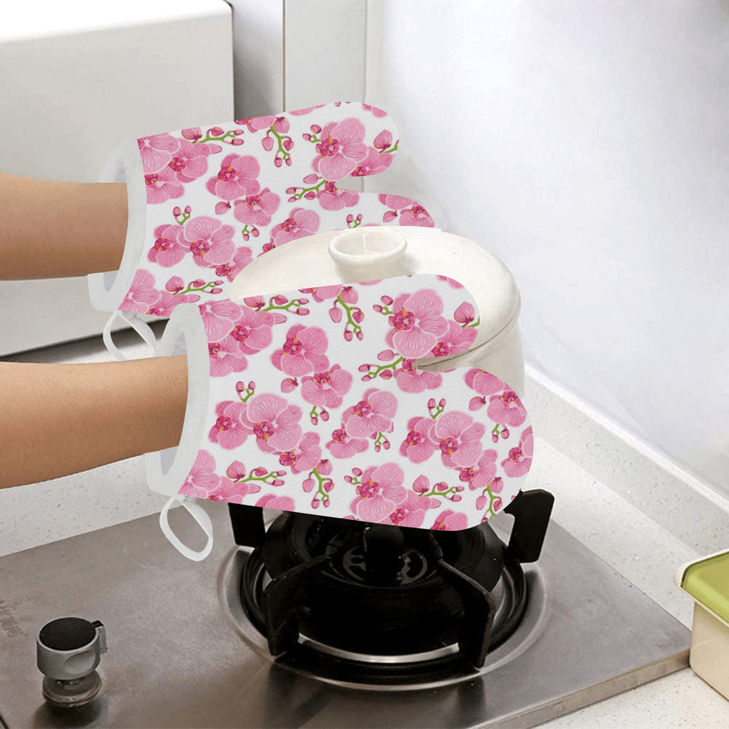 pink purple orchid pattern background Heat Resistant Oven Mitts