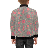 Red gold Sakura cherry blossom gray background Kids' Boys' Girls' Bomber Jacket
