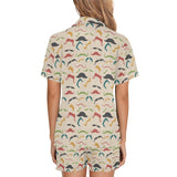 Mustache Beard Pattern Print Design 03 Women's V-Neck Short Pajama Set