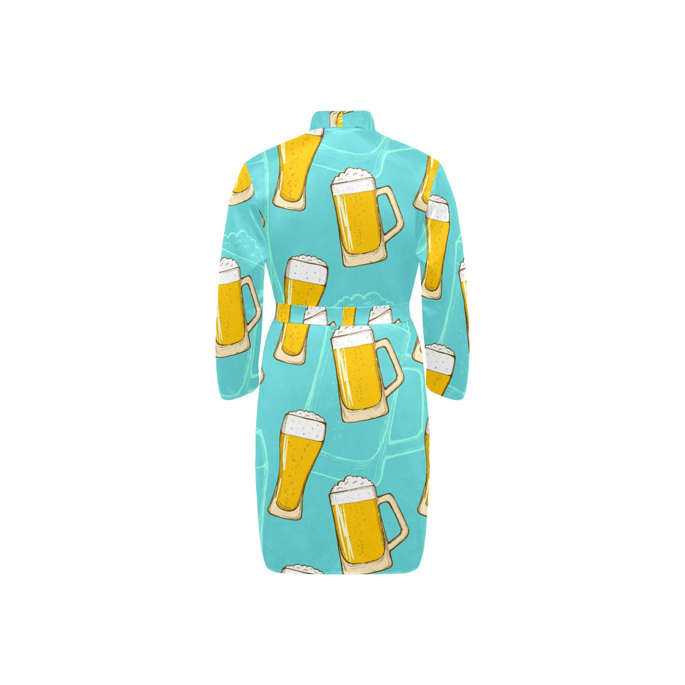 Beer pattern green background Men's Long Sleeve Belted Night Robe