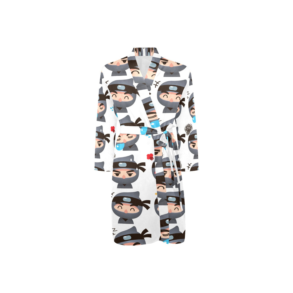 Cute ninja design pattern Men's Long Sleeve Belted Night Robe