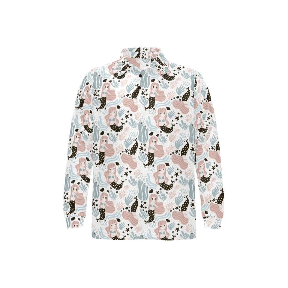 cute mermaid pattern Men's Long Sleeve Polo Shirt