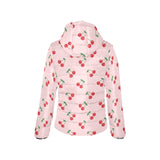 cherry pattern pink background Women's Padded Hooded Jacket