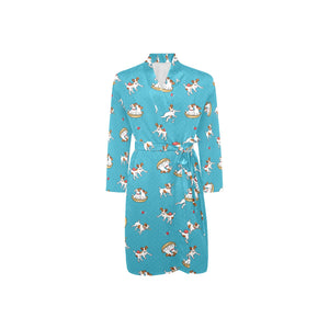 Jack Russel Pattern Print Design 03 Men's Long Sleeve Belted Night Robe