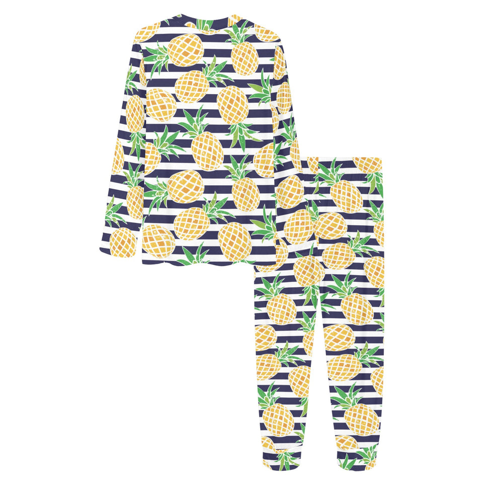 Pineapples pattern striped background Women's All Over Print Pajama Set