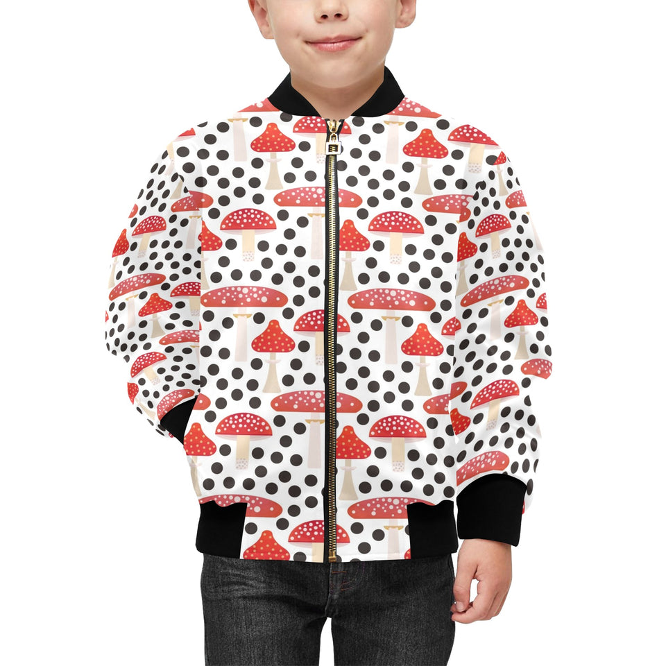 Red mushroom dot pattern Kids' Boys' Girls' Bomber Jacket