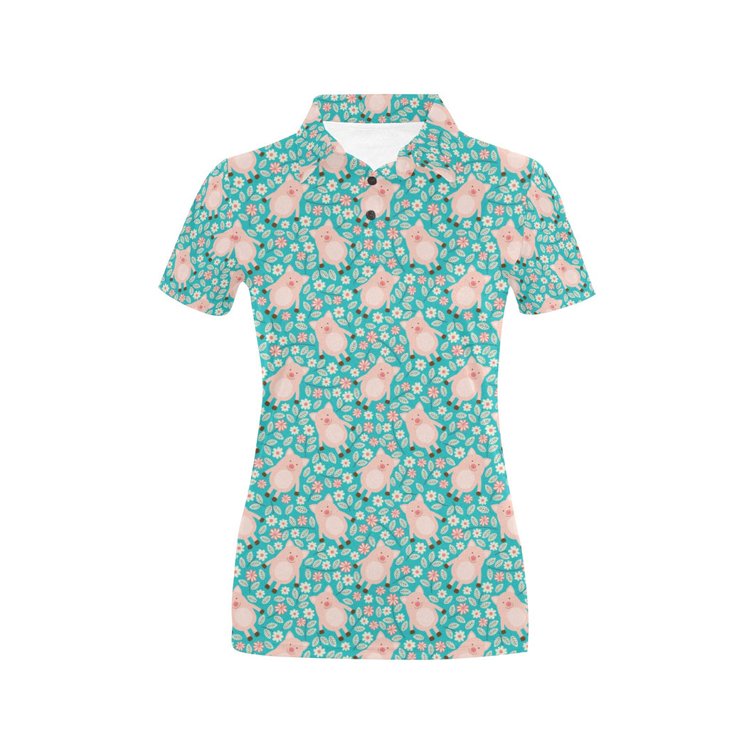 Pig Pattern Print Design 01 Women's All Over Print Polo Shirt