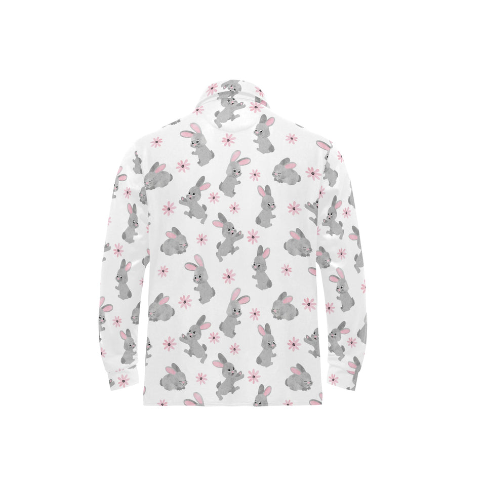 Watercolor cute rabbit pattern Men's Long Sleeve Polo Shirt