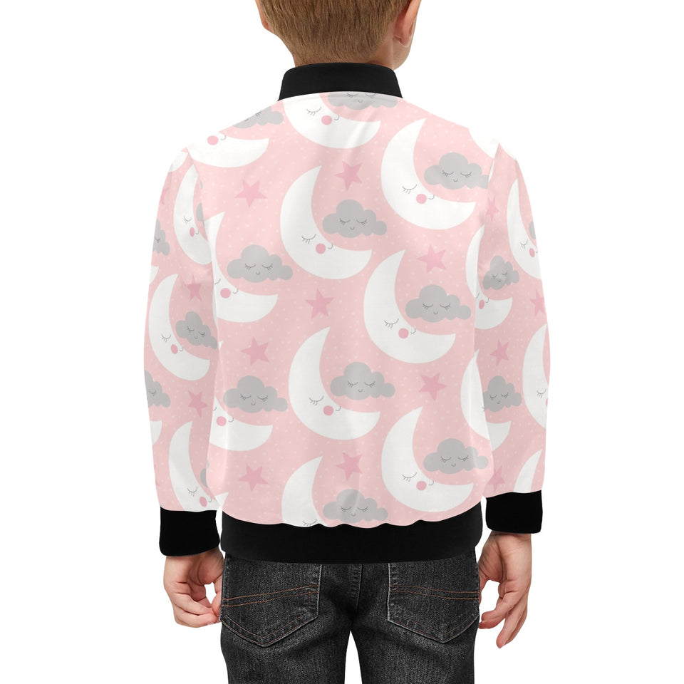 Cute moon cloud star pattern pink dot background Kids' Boys' Girls' Bomber Jacket