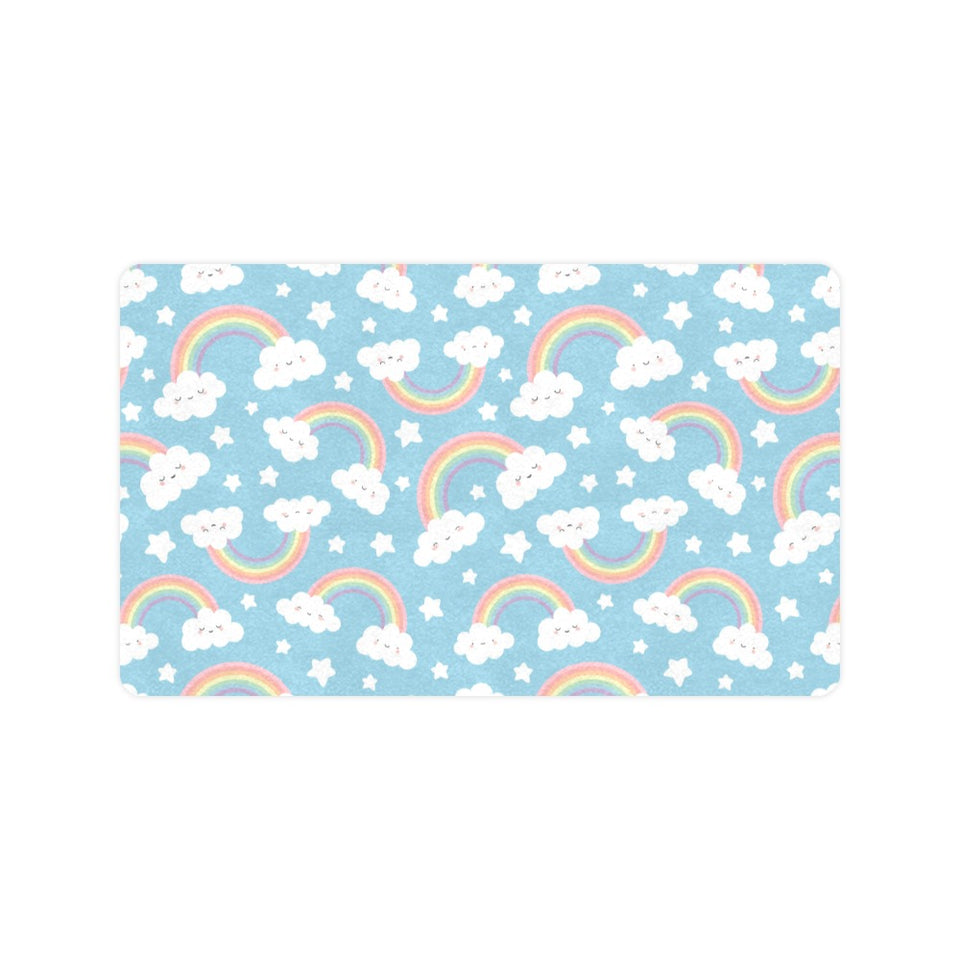 Cute rainbow clound star pattern blue background Doormat