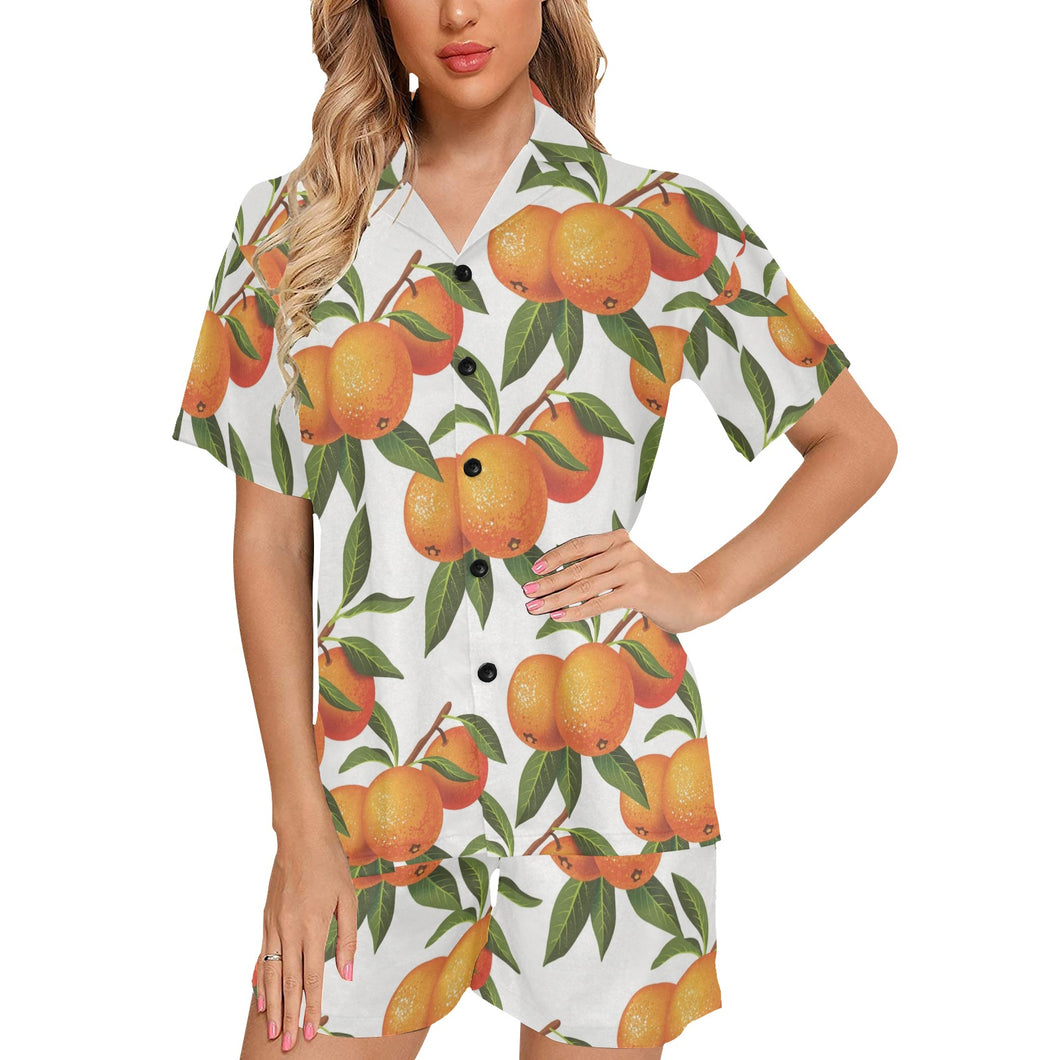 Oranges pattern background Women's V-Neck Short Pajama Set