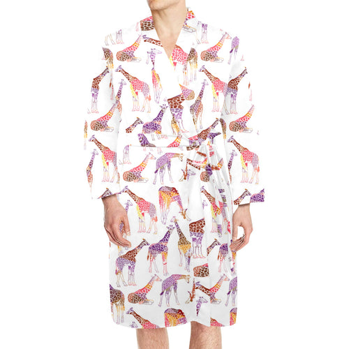 Giraffe Pattern Print Design 02 Men's Long Sleeve Belted Night Robe