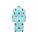 electric guitar pattern light blue background Men's Long Sleeve Belted Night Robe