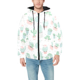 Pastel color cactus pattern Men's Padded Hooded Jacket